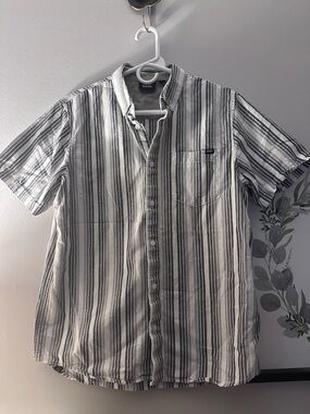 Vans Men’s Short Sleeve Striped Button-Up Shirt – Gray/White